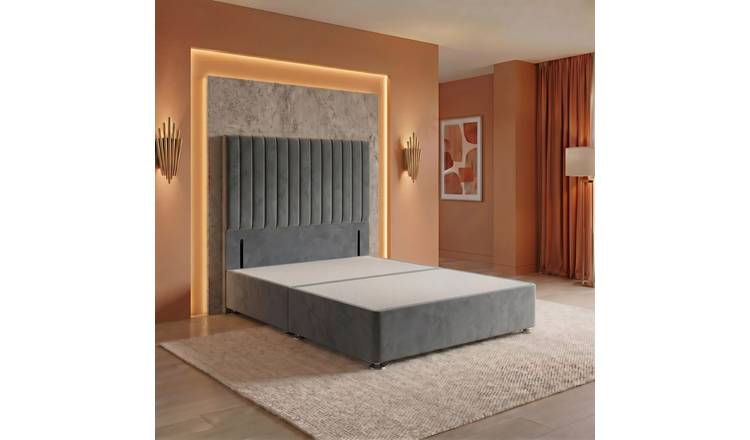 Somnior Heritage Velvet Divan Base No Draw 54" Headboard - Charcoal/Double