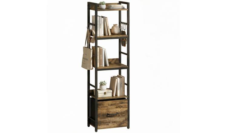 HOMCOM 4 Tier Metal Storage Bookcase - Rustic Brown