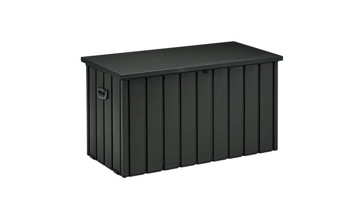 Outsunny Lockable Galvanised Steel Garden Storage Box with Wheels – Dark Grey
