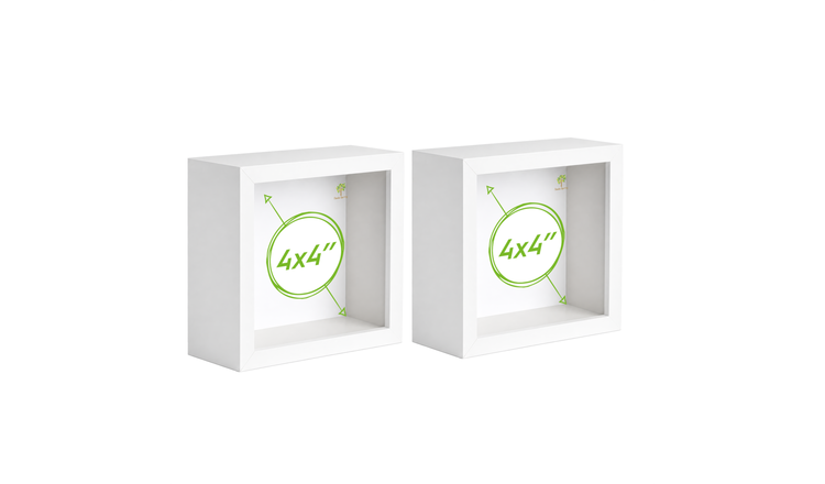 Nicola Spring 3D Deep Box Photo Frames - 4 x 4" - Set of 2 - White