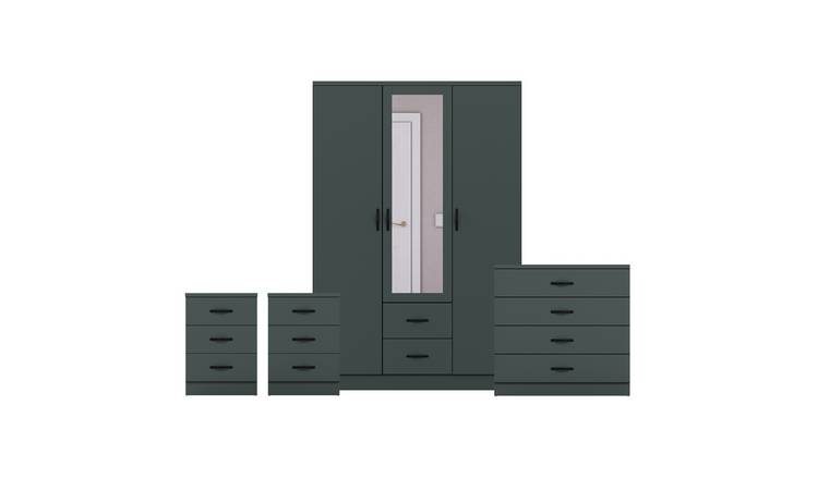 Vida Designs Riano Bedroom Set (Bedsides, 4 Drawer Chest, Mirror Wardrobe)-Green