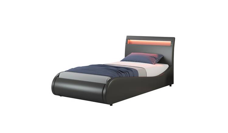 Slumberworks Orion LED Faux Leather Gaming Single Bed Frame & Mattress – Black