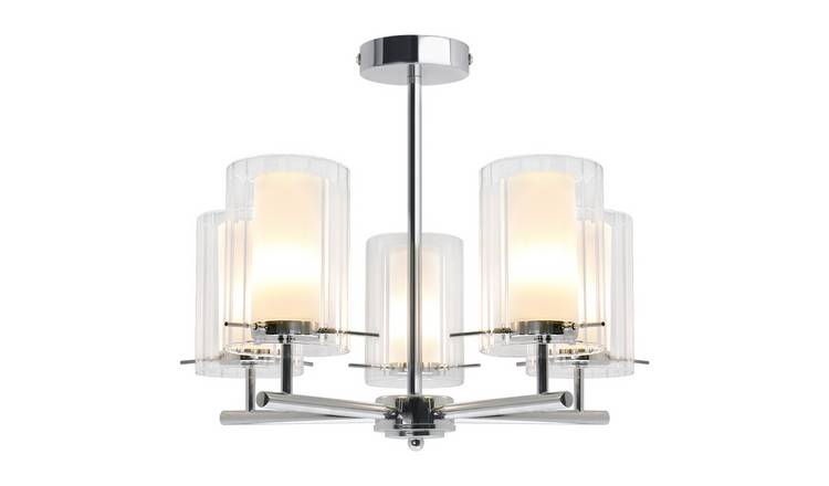 Energy Light Bulbs 5 Light Ribbed Glass Semi Flush Ceiling Light - Chrome