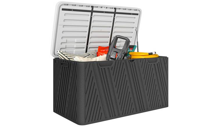 Outsunny Waterproof Garden Storage Box with Lockable Lid - Black & Grey