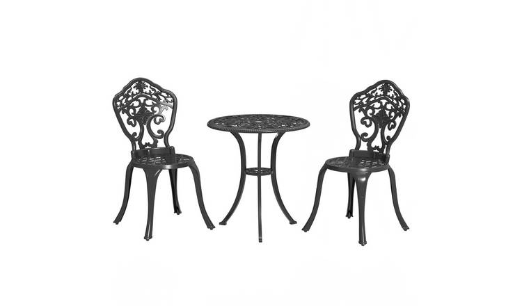 Outsunny 2 Seater Cast Aluminium Garden Bistro Set with Parasol Hole - Black