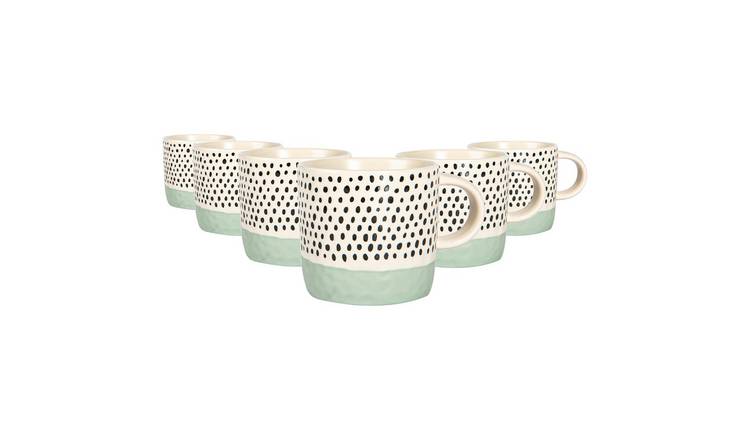 Nicola Spring Ceramic Dipped Dots 385ml Coffee Mugs Pack of 6 - Blue