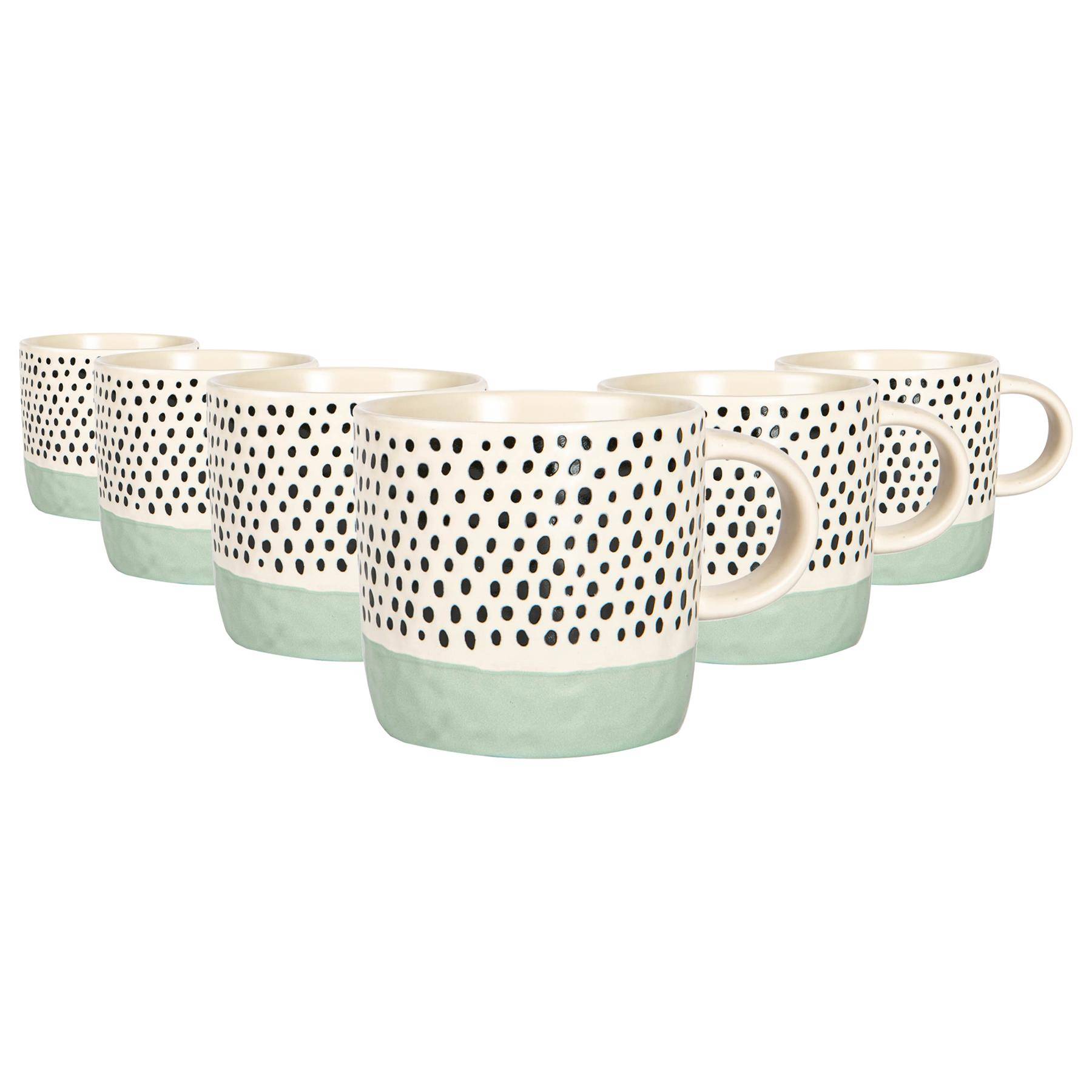 Nicola Spring Ceramic Dipped Dots 385ml Coffee Mugs Pack of 6 - Blue - Image 1