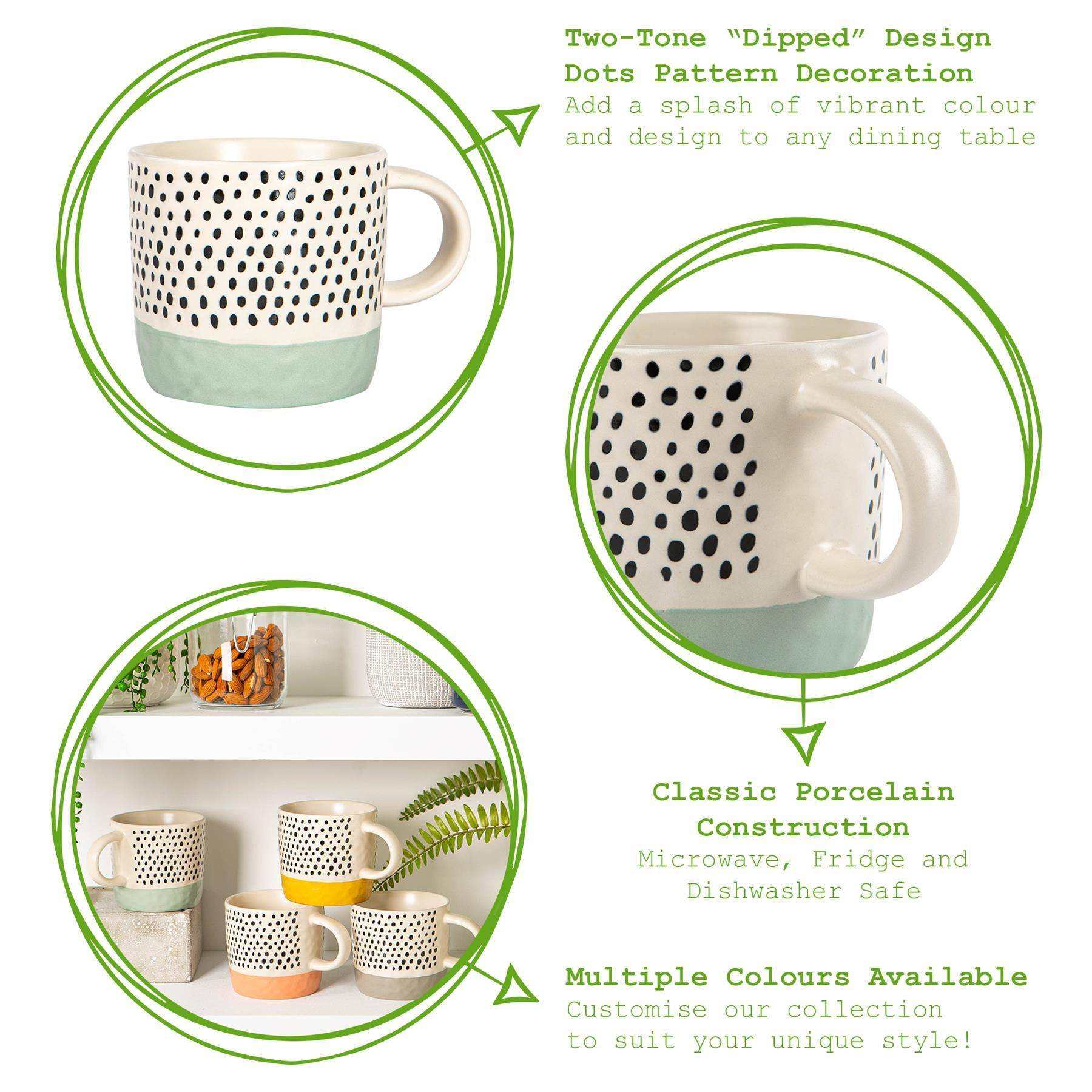 Nicola Spring Ceramic Dipped Dots 385ml Coffee Mugs Pack of 6 - Blue - Image 2