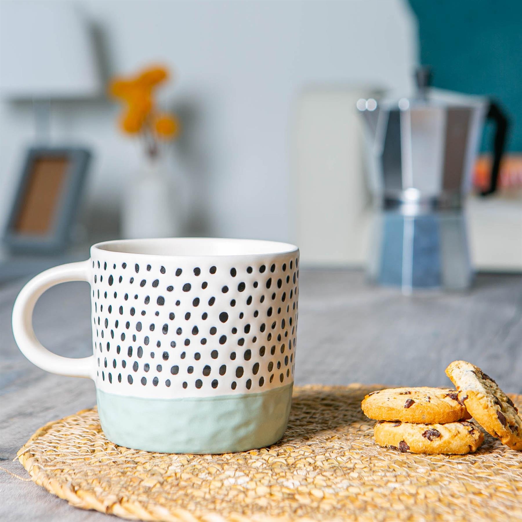 Nicola Spring Ceramic Dipped Dots 385ml Coffee Mugs Pack of 6 - Blue - Image 6
