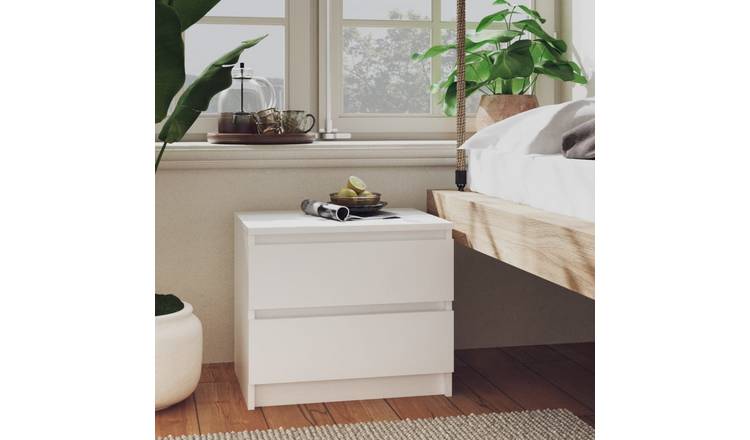 Walplus 2 Drawer Engineered Wood Bed Cabinet - White - 50 x 39 x 43.5 cm