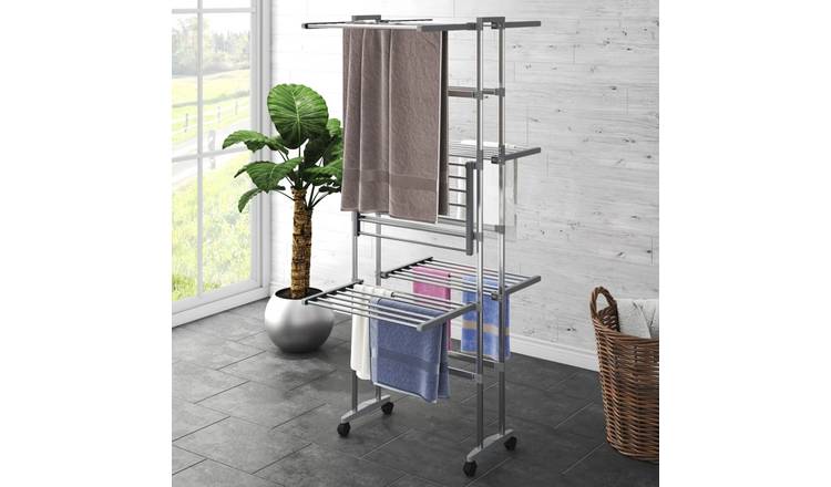 Walplus Tier Laundry Drying Rack with Wheels - Silver - 60 x 70 x 129 cm