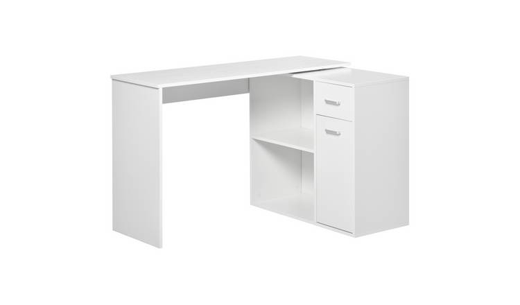 HOMCOM Corner Computer Desk with Storage Drawers- White Wood Grain