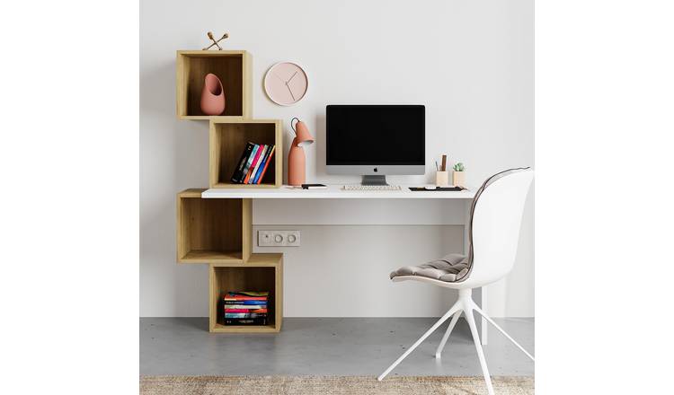 Decortie Balance Particleboard Computer Desk - White & Oak