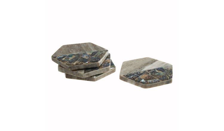 Orsina Set Of 4 Imogen Marble And Paua Shell Coasters - Assorted