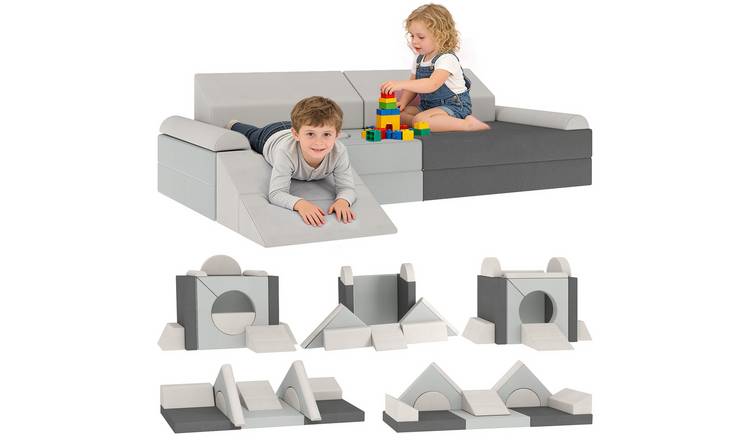 AIYAPLAY 12 Pieces Modular Foam Convertible Kids Sofa Bed - Grey