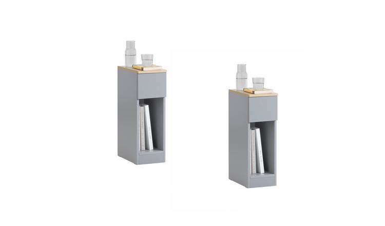 SoBuy Set of 2 1 Drawer 1 Tier Slim Bedside Table - Grey