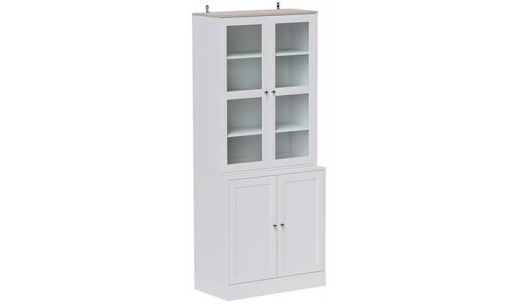 HOMCOM Modern Bookcase with Glass Doors - White & Natural