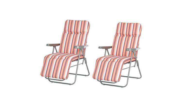 Outsunny Set of 2 Foldable Reclining Garden Chair - Orange and White