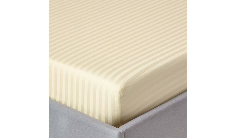 Homescapes Egyptian Cotton Yellow Satin Stripe Fitted Sheet - Double