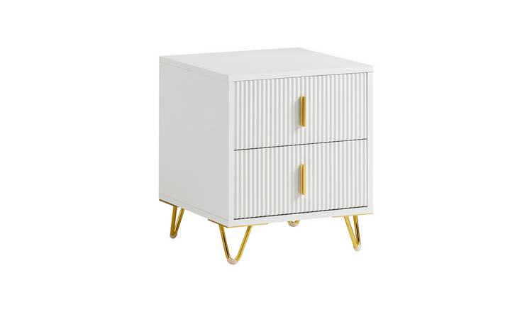 SoBuy 4 Gold Metal Leg 2 Drawer Slim Bedside Table - White