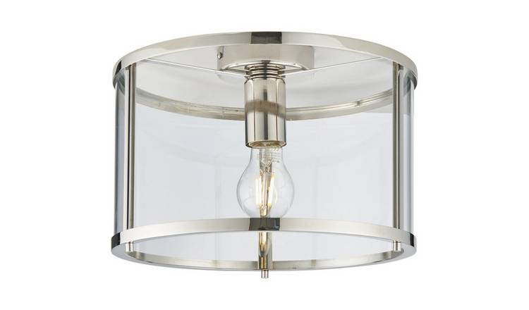 Loops Direct 31cm Diameter Semi Flush Ceiling Light - Bright Nickel