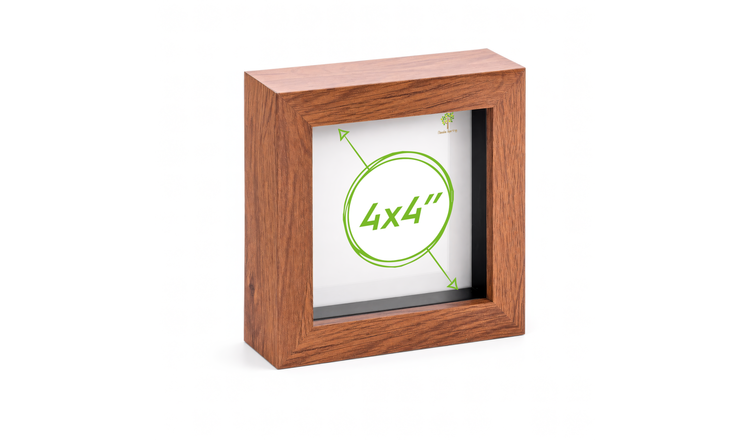 Nicola Spring 3D Box Photo Frame - 4x4" with Mount - Dark Wood & Black
