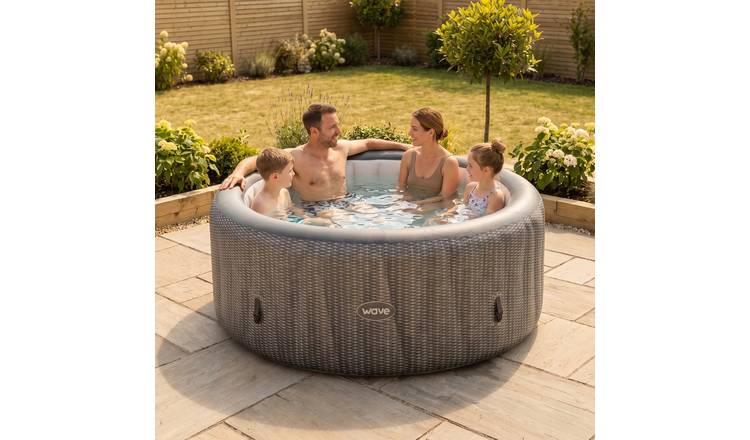 Wave Atlantic 6-Person Round Inflatable Hot Tub - Grey Rattan