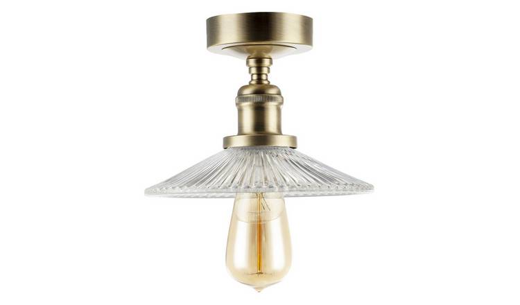 Happy Homewares Vintage Antique Brass with Fluted Clear Ceiling Light - 21cm