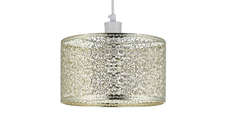 Happy Homewares Gold Ornate Moroccan Decorated Metal Pendant Shade - 25cm
