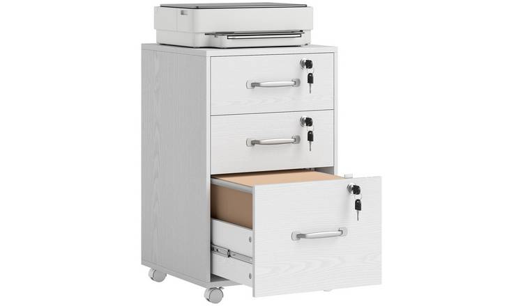 HOMCOM Filing Cabinet with 3 Drawers and Wheels for Home Office - White