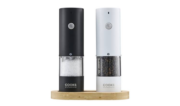 Cooks Professional Rechargeable Salt & Pepper Mill Set with Base - Black/White