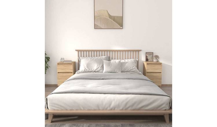 Walplus Pack of 2 Engineered Wood Bedside Cabinet - Light Oak - 40 x 35 x 70 cm