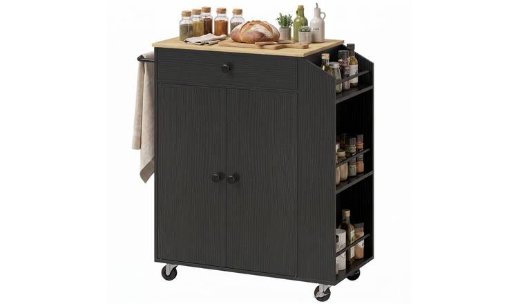 HOMCOM 82cm Wheeled Drawer Adjustable Shelf Kitchen Island – Black