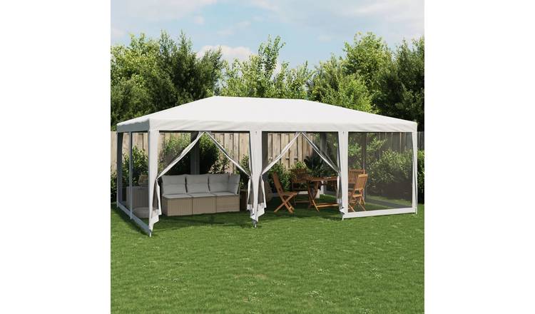 Walplus 6 x 4 m HDPE Party Tent with 10 Mesh Sidewalls - White
