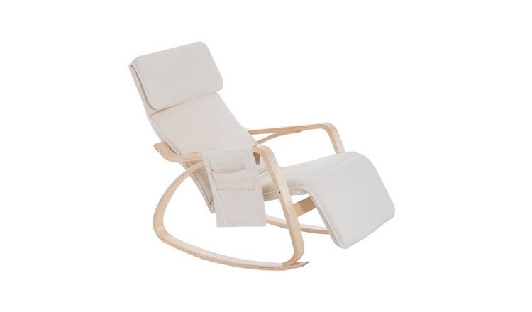 HOMCOM Rocking Recliner Chair with Adjustable Footrest/Side Pocket-Cream White