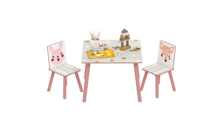 ZONEKIZ 3 Piece Kids Table and Chairs Set with 2 Chairs - Pink
