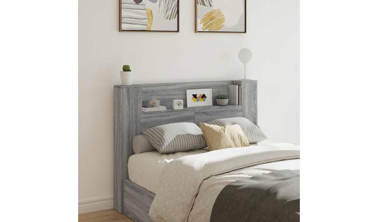 Walplus Wood LED Headboard Cabinet - Grey and Oak - 140 x 16.5 x 103.5 cm