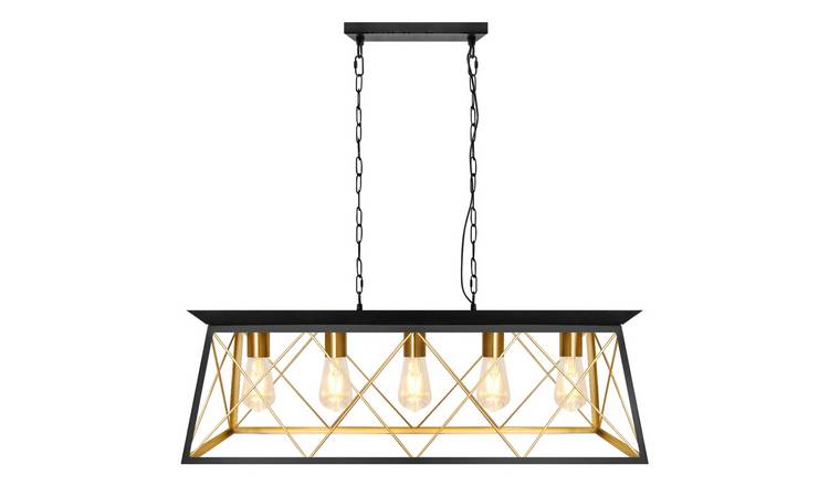 Energy Light Bulbs 5 Light Cage Ceiling Pendant Light - Black & Brass