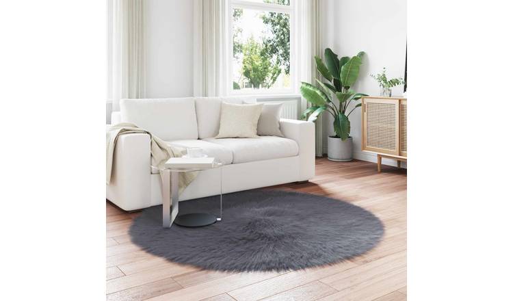 Walplus Tafalla Polyester Faux Sheepskin Rug - Anthracite - 200 x 200 cm