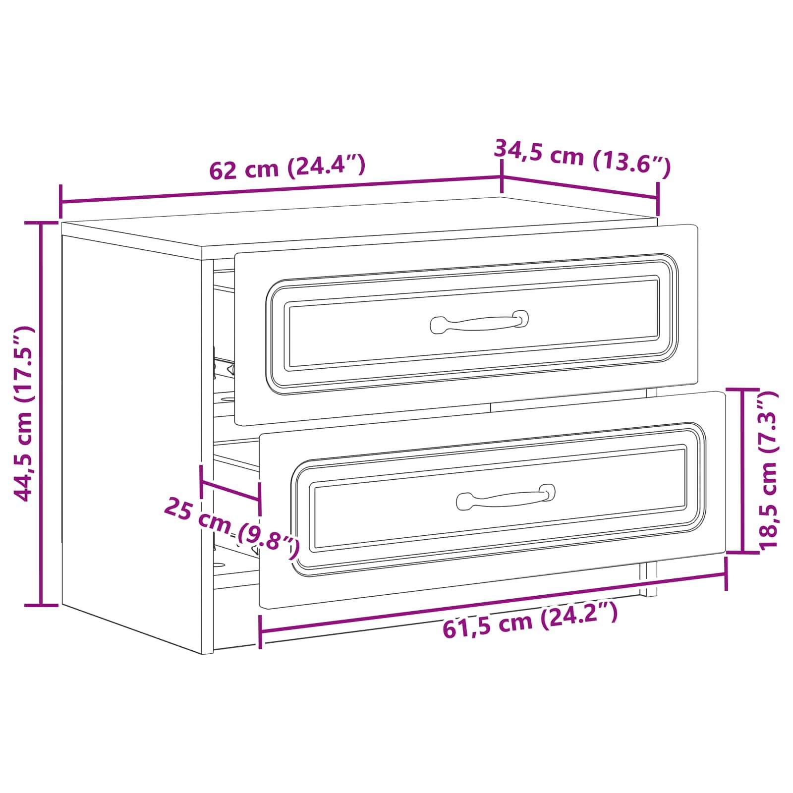 Walplus Engineered Wood Bedside Table - Grey Sonoma - 62 x 34.5 x 44.5 cm - Image 9