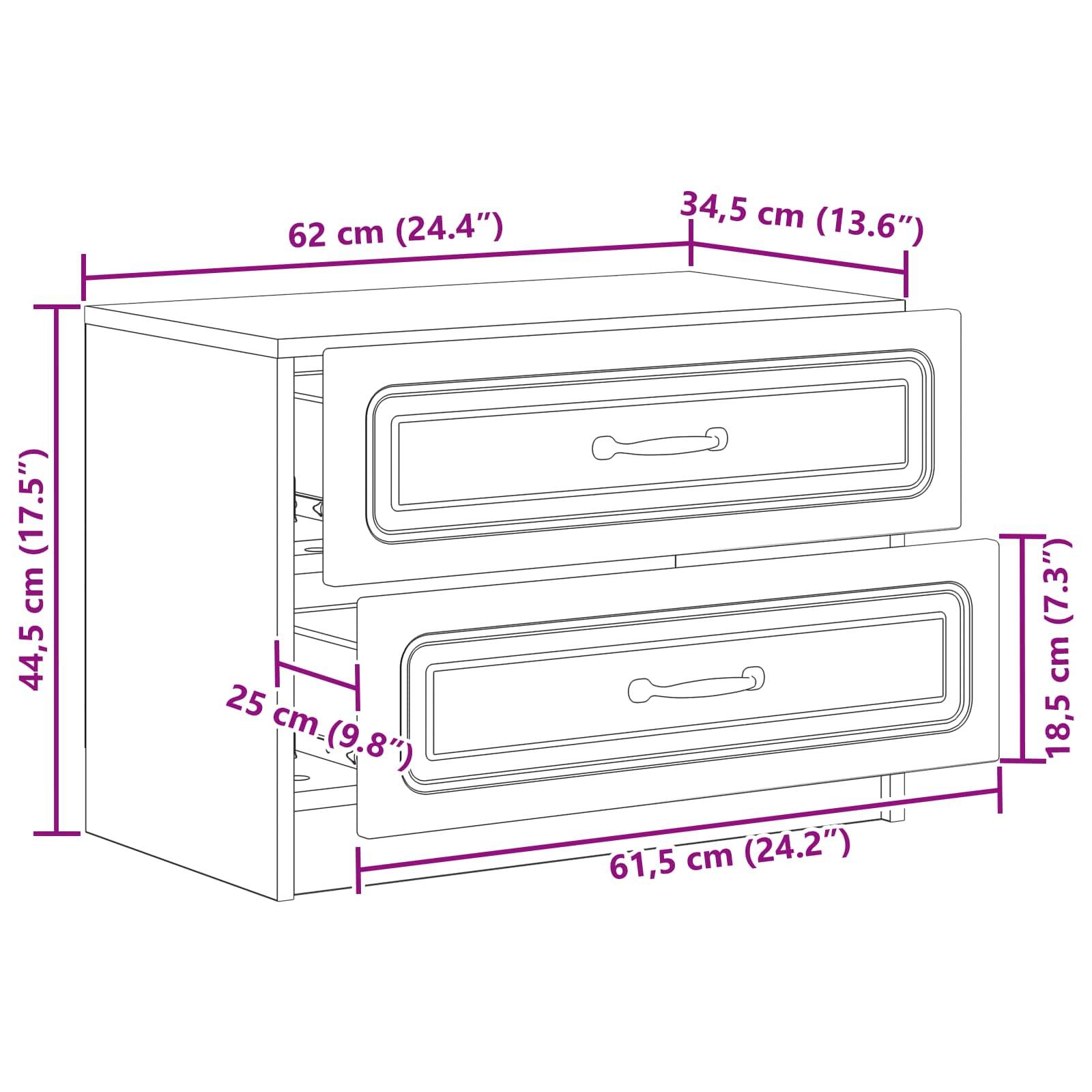Walplus Engineered Wood Bedside Table - Grey Sonoma - 62 x 34.5 x 44.5 cm - Image 9