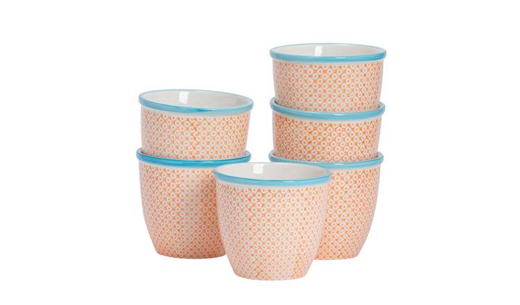 Nicola Spring Hand-Printed Plant Pots - Orange - Pack of 6