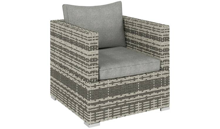 Outsunny Rattan Garden Chair with Armrests and Steel Frame - Grey