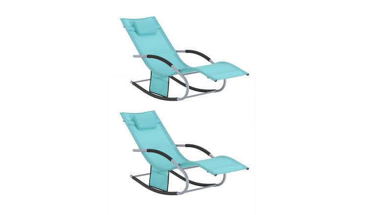 SoBuy Set of 2 Outdoor Garden Seating Sun Lounge Rocking Chair - Turquoise
