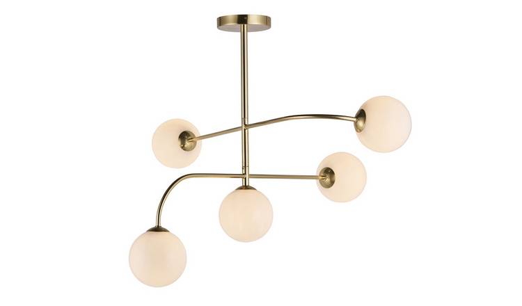 Loops Direct 80cm Satin Brass Semi-Flush Ceiling Light - Opal Glass