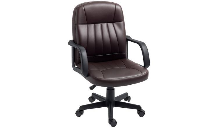 HOMCOM Faux Leather Adjustable Swivel Office Chair - Dark Brown