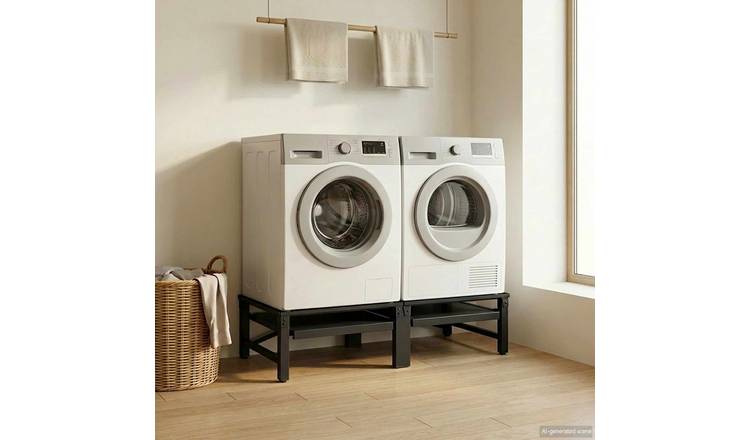Walplus Pack of 2 Washing Machine Pedestal - Black - 124.5 x 61.5 x 32.5 cm