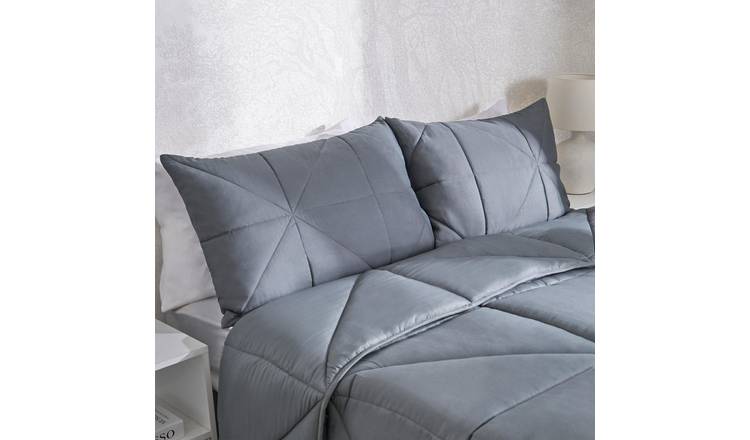 OHS Quilted Geo 7.5 Tog Coverless Duvet Set Bedding Grey - Double