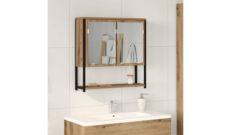 Walplus Engineered Wood Mirror Cabinet - Artisan Oak - 60 x 16 x 60 cm