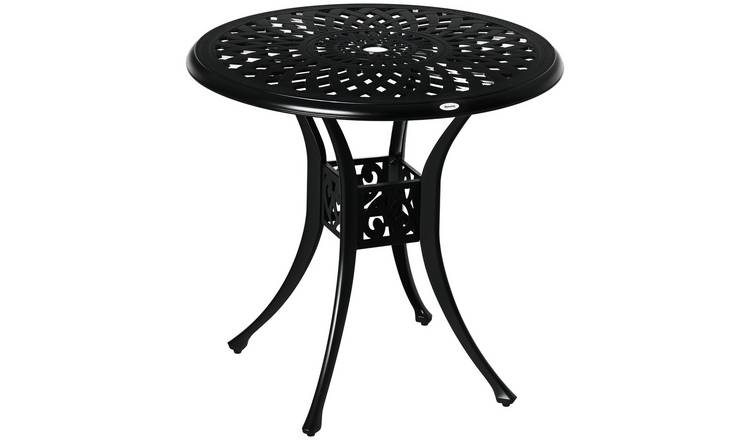 Outsunny Antique Round Garden Dining Table with Parasol Hole - Black
